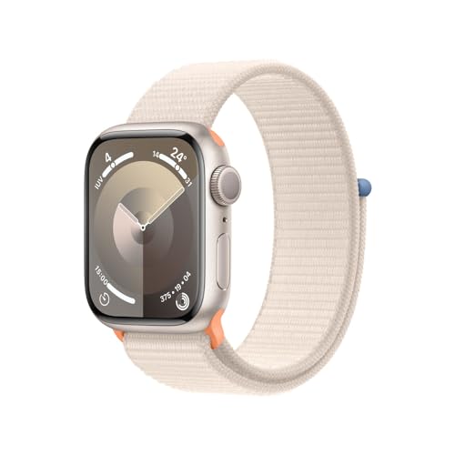 Apple Watch Series 9 GPS • Caixa estelar de alumínio – 41 mm • Pulseira loop esportiva estelar