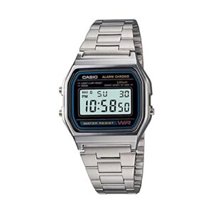 Casio Relógio digital masculino A158WA-1DF de aço inoxidável, Prata, Case size (L× W× H), Clássico, retrô