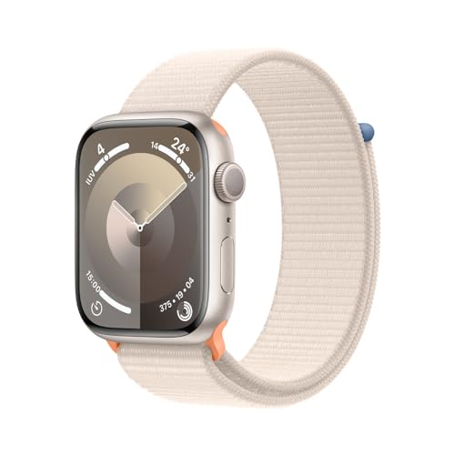 Apple Watch Series 9 GPS • Caixa estelar de alumínio – 45 mm • Pulseira loop esportiva estelar