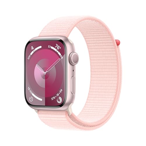 Apple Watch Series 9 GPS • Caixa rosa de alumínio – 45 mm • Pulseira loop esportiva rosa-clara