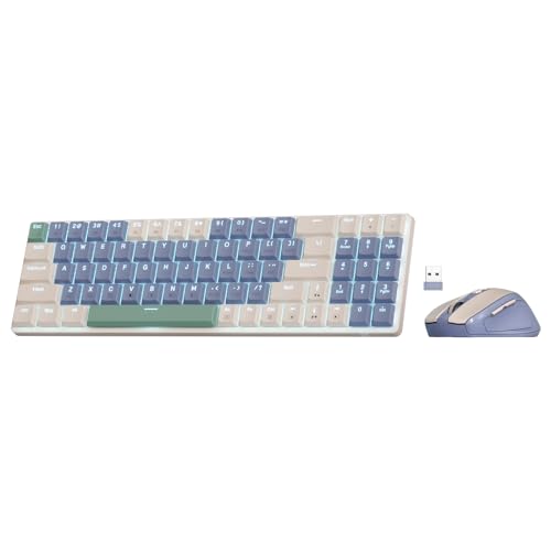 Kit Mouse e teclado mecânico sem fio Redragon BS-8772 CB Creme e Azul