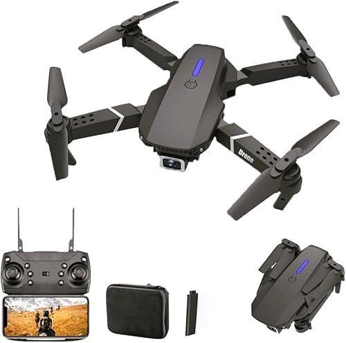 Drone Zangão - E88 Pro Dobrável 4k HD Dual Camera Quadcopter Controle Remoto de Aeronave com Bolsa de Armazenamento (Preto, 4K Câmera + 1* bateria)