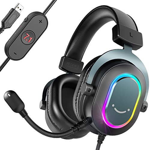 Fone de ouvido jogos FIFINE para PC - fones de ouvido USB com fio e microfone para computador com som surround 7.1 para PS4/PS5 no laptop/streaming, com modo EQ, RGB, almofadas macias - AmpliGame H6