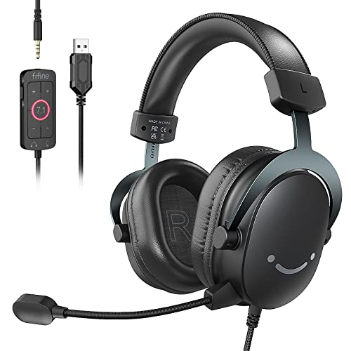 Fone de ouvido para jogos de PC FIFINE,fone de ouvido USB com som surround 7.1,microfone removível, caixa de controle,conector para fones ouvido de 3,5 mm com fio para PS5/PS4/Xbox/Switch- H9 preto