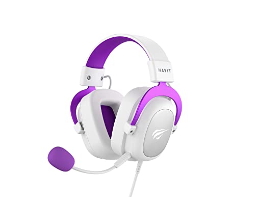 Headset Fone de Ouvido Havit HV-H2002d Purple, Gamer, com Microfone, Falante 53mm, Plug 3, 5mm: compatível com XBOX ONE e PS4, HAVIT, HV-H2002d Cor Roxo e Branco