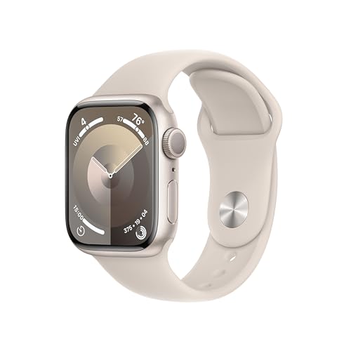 Apple Watch Series 9 GPS • Caixa estelar de alumínio – 41 mm • Pulseira esportiva estelar – M/G