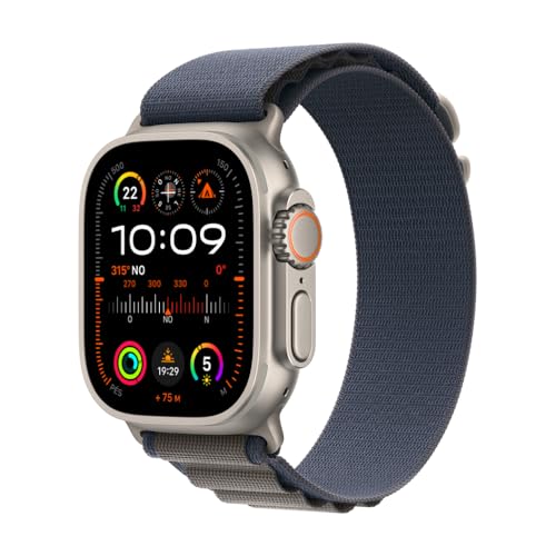 Apple Watch Ultra 2 GPS + Cellular • Caixa de titânio – 49 mm • Pulseira loop Alpina azul – M