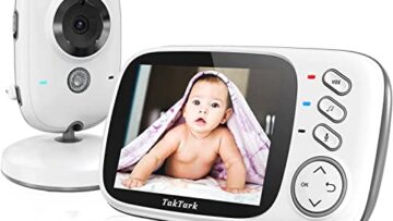 Babá Eletrônica, TakTark Câmera para Bebês com Tela de 3.2", Visão Noturna Infravermelha, Áudio Bidirecional, Detecção de Som VOX, Monitoramento Temperatura, Canção de Ninar