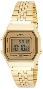 Casio Relógio feminino retrô digital dourado tamanho médio LA-680WGA-9DF, Preto, OneSize, Vestido