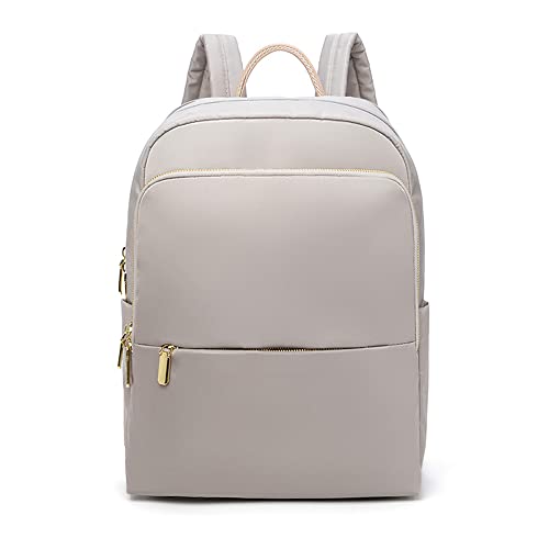 Mochila Feminina de Nylon Impermeável, Compartimento para Notebook de 14 polegadas, Ideal para Comutar, ir à Escola e Uso Casual (cinza claro)