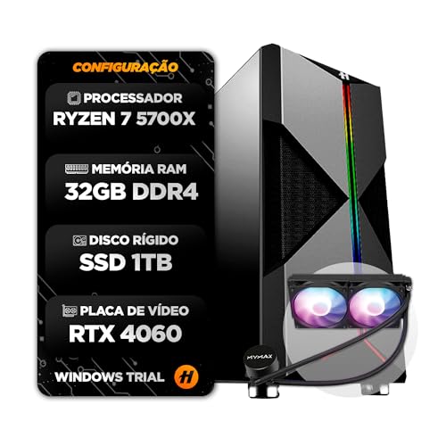 PC GAMER HERTZ® RYZEN 7 5700X WATER COOLER 240MM 32GB SSD 1TB RTX 4060 8GB GABINETE GAMER