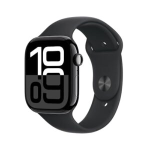 Apple Watch Series 10 GPS • Caixa preta brilhante de alumínio – 46 mm • Pulseira esportiva preta – M/G