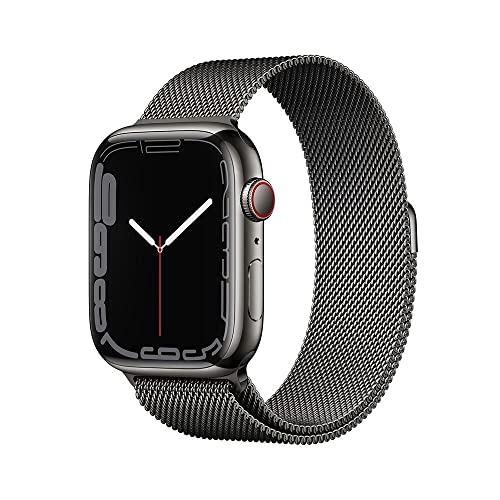 Apple Watch Series 7 (GPS + Cellular), Caixa em aço inoxidável grafite de 45 mm com Pulseira estilo milanes grafite