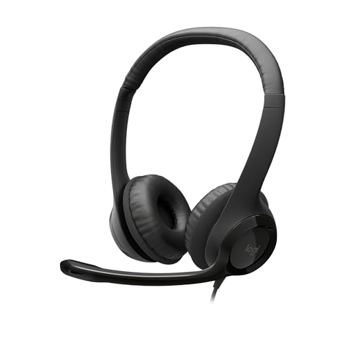 Headset com fio USB Logitech H390 com Almofadas Confortáveis, Controles de Áudio Integrado e Microfone com Redução de Ruído - Preto