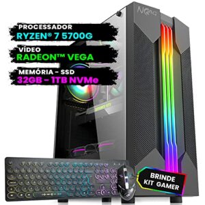 Pc Gamer Computador Completo NoLag Amd Ryzen 7, Radeon™ Graphics Vega, 32GB Ram, SSD 1TB NVMe, Gabinete RGB