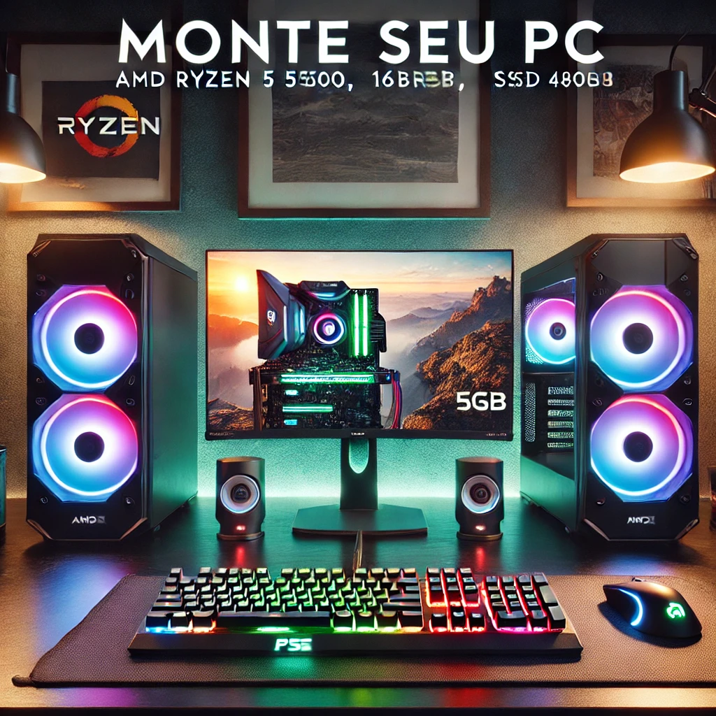 Monte seu PC: AMD Ryzen 5 5500, Radeon RX 5600, 16GB DDR4, SSD 480GB