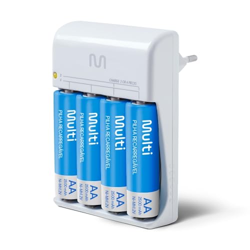 Carregador De Pilhas Multilaser AA/AAA + 4 Pilhas Aa 2500Mah - CB054