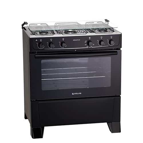 Fogão 5 bocas Atlas Mônaco Plus Preto com Acendimento Automático e Mesa Inox