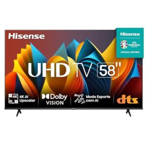 Hisense Smart TV UHD 4K DLED 58" Polegadas 58A6K com HDR10+ Dolby Vision Game Mode Controle por Voz Alexa Built-In AirPlay