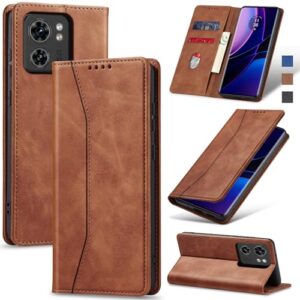 Jasonyu Flip Carteira Capa para Motorola Edge 40/Edge (2023),Capinha Folio Magnética de Couro com Suporte para Cartão,Chute - Protetora Durável de TPU à Prova de Choque para Telefone,Marrom