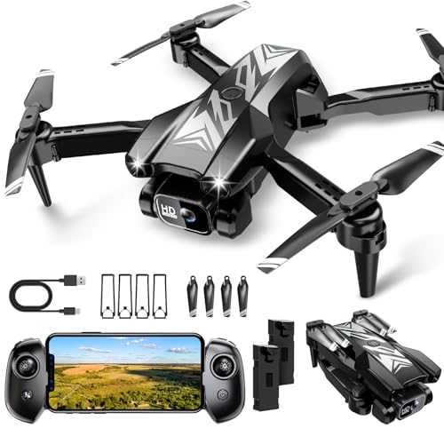 Mini Drone with Camera for Kids Adults-1080P FPV Camera Foldable Drone with Stable Altitude Hold, Gestures Selfie, Waypoint Fly, Auto-Follow, 3D Flip, One Key Start, 3 Speeds, 2 Batteries