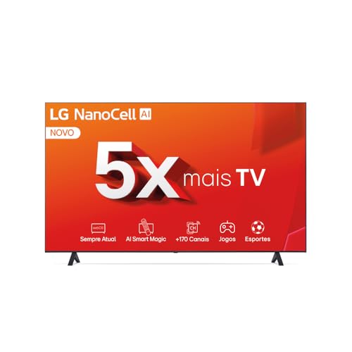 Smart TV 4K 55" LG NanoCell 55NANO80T Processador α5 Ger7 AI Hub de Esportes Alexa/Chromecast integrado webOS 24 Controle Smart Magic