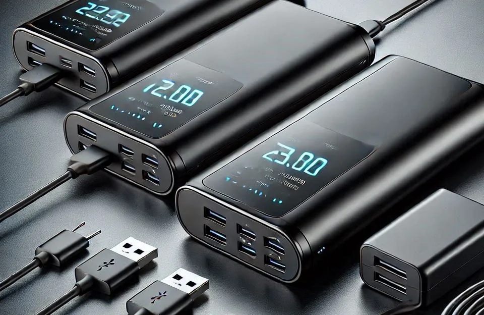 Bateria Carregador Portátil 3x USB-C, 20000mAh, Super Rápida 45W
