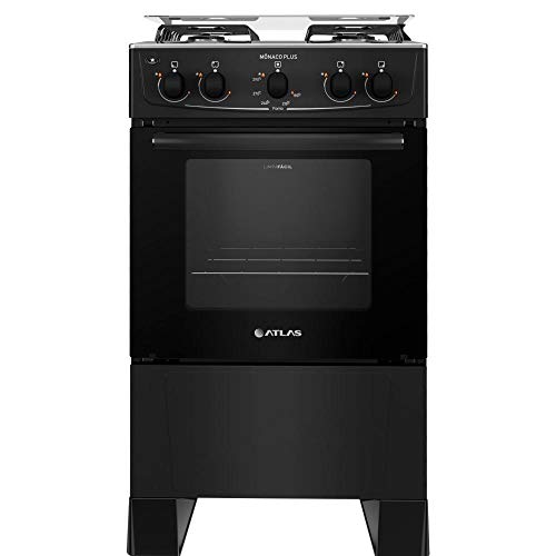 Fogão 4 bocas Atlas Mônaco Plus Preto com Acendimento Automático e Mesa Inox