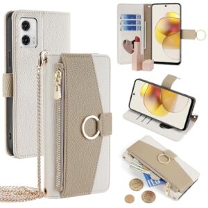 YOUULAR Capa carteira com alça transversal compatível com Motorola Moto G53 5G/G13 4G/G23 4G/G53Y 5G/G53J 5G, capas magnéticas de bolso com zíper de couro PU flip à prova de choque com suporte branco