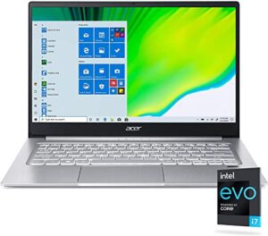 acer Notebook Swift 3 fino e leve, tela FHD de 14 polegadas, processador Intel EVO Core i7-1165G7, 8 GB de RAM, SSD NVMe de 512 GB, Wi-Fi 6, leitor de impressão digital, teclado retroiluminado,