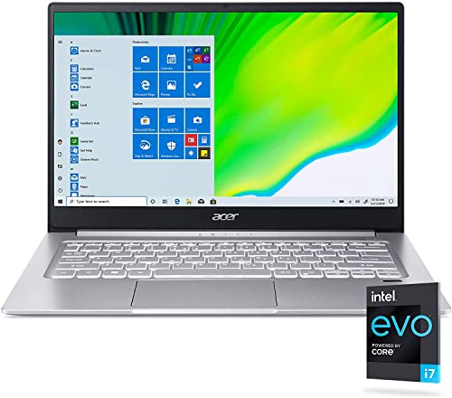 acer Notebook Swift 3 fino e leve, tela FHD de 14 polegadas, processador Intel EVO Core i7-1165G7, 8 GB de RAM, SSD NVMe de 512 GB, Wi-Fi 6, leitor de impressão digital, teclado retroiluminado,