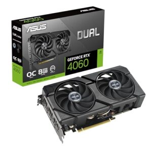 ASUS Dual GeForce RTX 4060 EVO OC Edition 8 GB GDDR6 (PCIe 4.0, 8 GB GDDR6, DLSS 3, HDMI 2.1a, DisplayPort 1.4a, design de ventilador Axial-Tech, tecnologia 0dB, BIOS duplo, tecnologia Auto-Extreme)