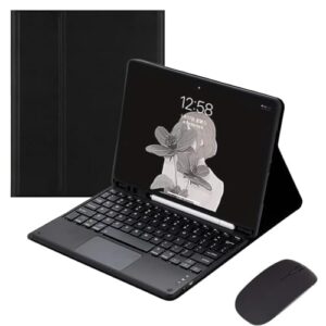 Capa teclado para Samsung Galaxy Tab S10+ Plus / S9+ Plus / S9 FE+ Plus 12.4-polegadas 2024/2023, Capa teclado touchpad Retro com mouse Teclado sensível ao toque removível Capa -preto