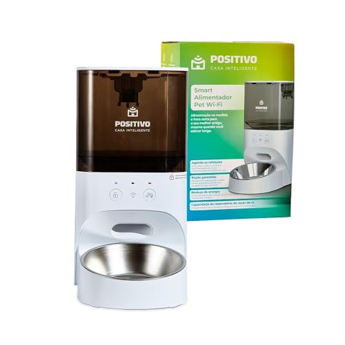 Smart Alimentador Pet Wi-Fi Positivo Casa Inteligente, Agendamento de Porções por App, Gravador de Voz, 4L, Sensor antiobstrução, Tigela removível – Compatível com Alexa e Google Assistente