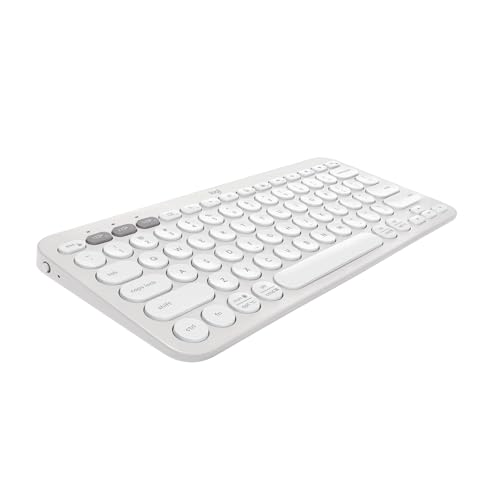 Teclado sem fio Logitech Pebble Keys 2 K380s com Conexão Bluetooth Easy-Switch e Pilha Inclusa - Compatível com PC, Mac, Chrome OS, Android, iOS e Apple TV, Layout US - Branco