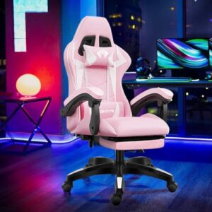 Cadeira Ergonomica Gamer Com Apoio Para Os Pés（Rosa)