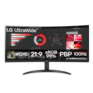 Monitor LG UltraWide Curvo - Tela VA de 34”, WQHD 3440 x 1440, 21:9, sRGB 99%, HDR10, PBP, OnScreen Control, Modo Leitura e Flicker Safe, 100Hz, AMD FreeSync™ - 34WR50QC-B