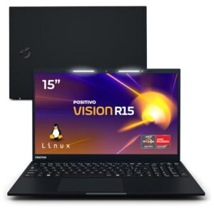 Notebook Positivo Vision R15 AMD® Ryzen 5-5500U Linux 16GB RAM 512GB SSD 15.6” Full HD Lumina Bar - Preto