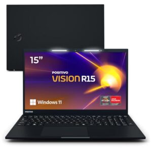 Notebook Positivo Vision R15 AMD Ryzen 5 Windows 11 Home 8GB 256GB, Lumina Bar, Tela 15” IPS Full HD Antirreflexo, Tecla Copilot - Preto - R58256A-15