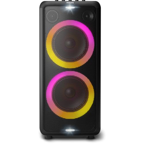 Party Speaker Philips bluetooth com 2 falantes, luzes de led, bluetooth, usb, auxiliar, entradas para microfone e guitarra e energia para 14h TAX5208/78