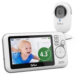 TakTark Babá Eletrônica Câmera, 4.3" Monitor de Bebe, Sem Wi-Fi, 2 Way Audio, Visão Nocturna, Zoom Digital, Economia de energia VOX, Temperatura ambiente, Ideal para Pais Novos