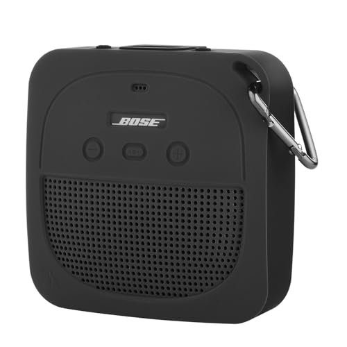 TXEsign Capa de silicone compatível com alto-falante portátil Bose SoundLink micro à prova d'água, capa protetora completa à prova de choque para viagem com mosquetão (cinza escuro)