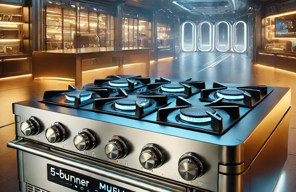 Fogão De Piso Mueller 5 Bocas Mesa De Vidro Titânio MFV5BB - Bivolt