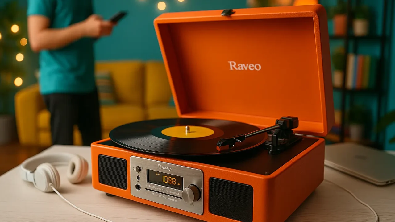 Vitrola Raveo Spazio: Toca Discos com Bluetooth, USB e Rádio FM