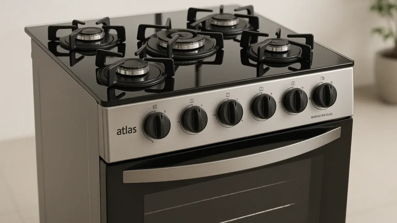 Fogão Atlas 5 Bocas Mônaco Top Glass: Potência e Design Moderno