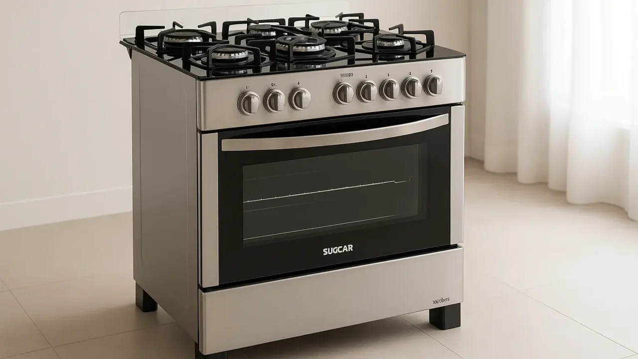 Suggar Fogão Neo Glass Prata: Mesa de Vidro e 5 Bocas