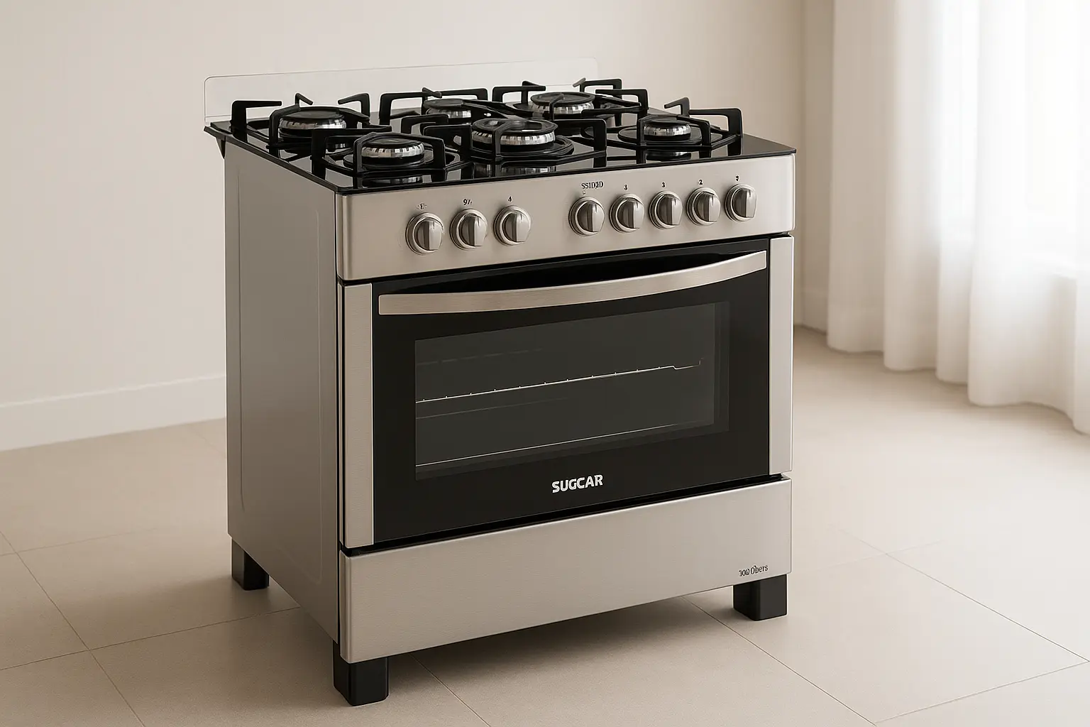 Suggar Fogão Neo Glass Prata: Mesa de Vidro e 5 Bocas