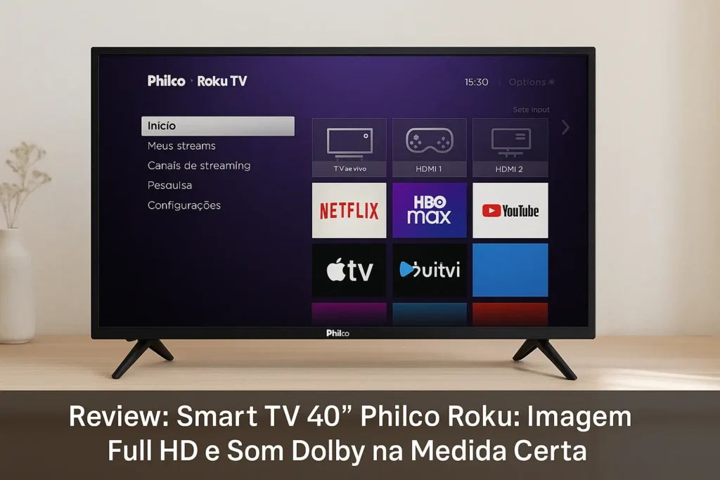 Smart TV 40” Philco Roku: Imagem Full HD e Som Dolby na Medida Certa