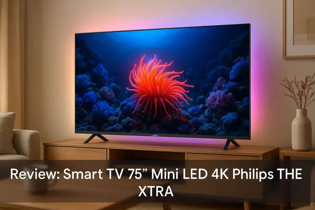 Smart TV 75" Mini LED 4K Philips THE XTRA: Imersão Máxima com Ambilight e 120Hz