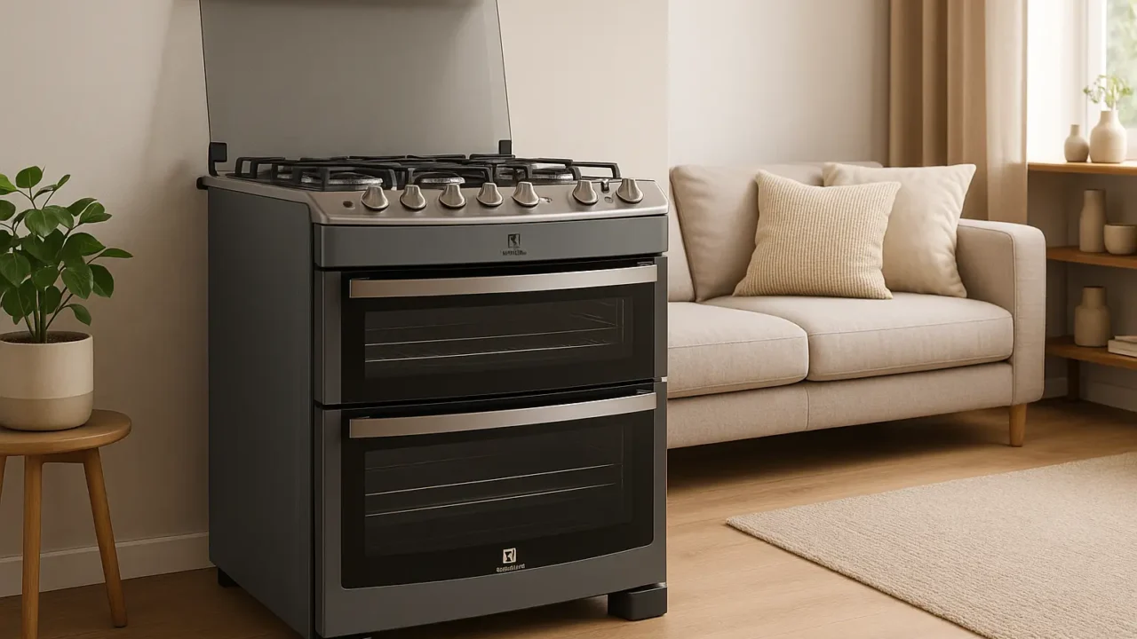 Fogão 5 bocas Electrolux Cinza Expert com Duplo Forno e Air fryer